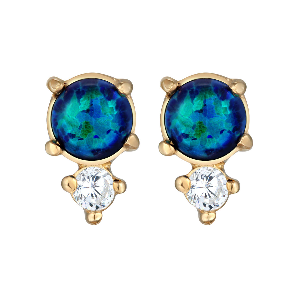 Blau - Elli | Ohrstecker Kreis | Opal ( Weiß ) | 925er Sterling Silber Vergoldet