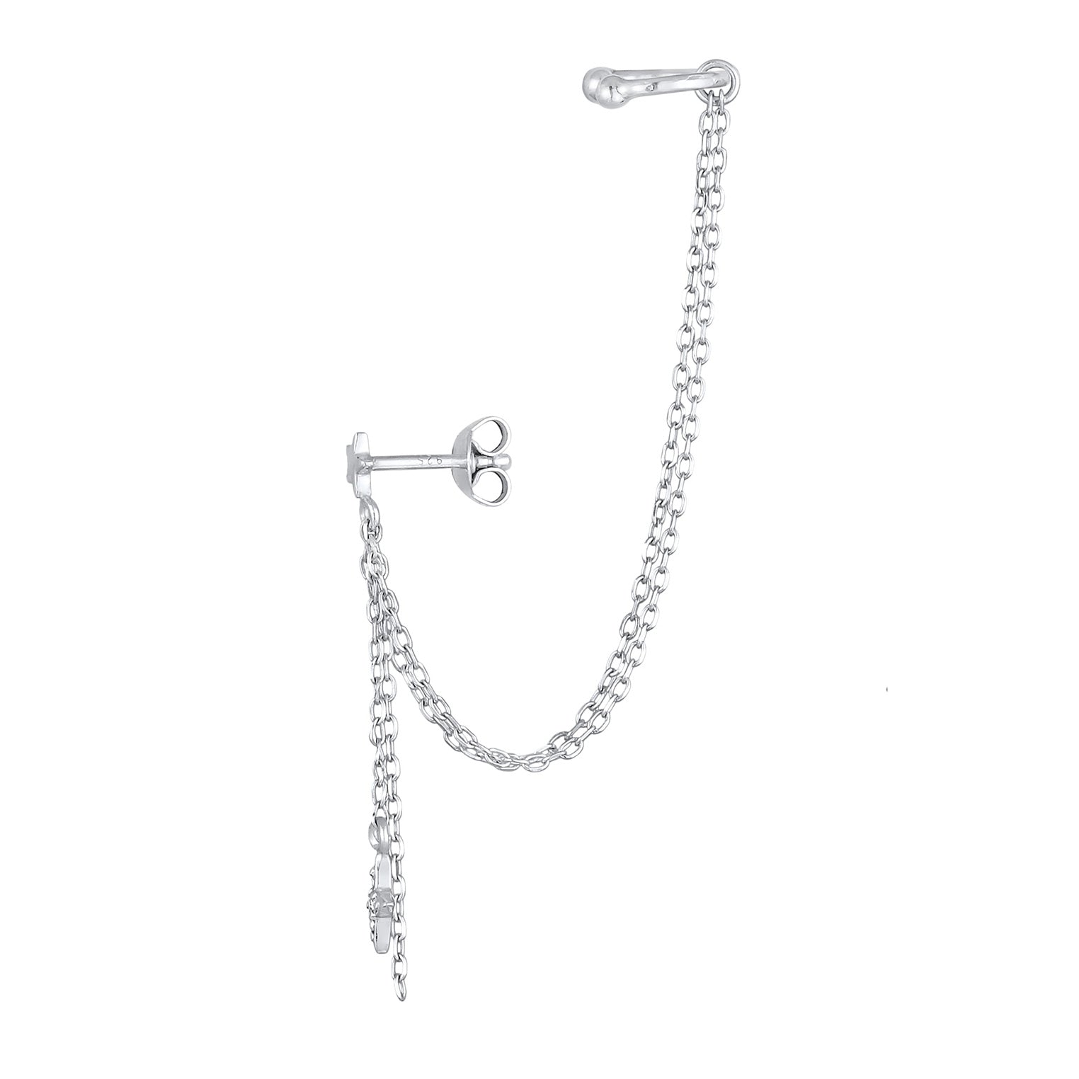 Silber - Elli | Ohrstecker Ear Chain Stern | Mit Kristallen von Swarovski® & Zirkonia (Weiß)| 925er Sterling Silber