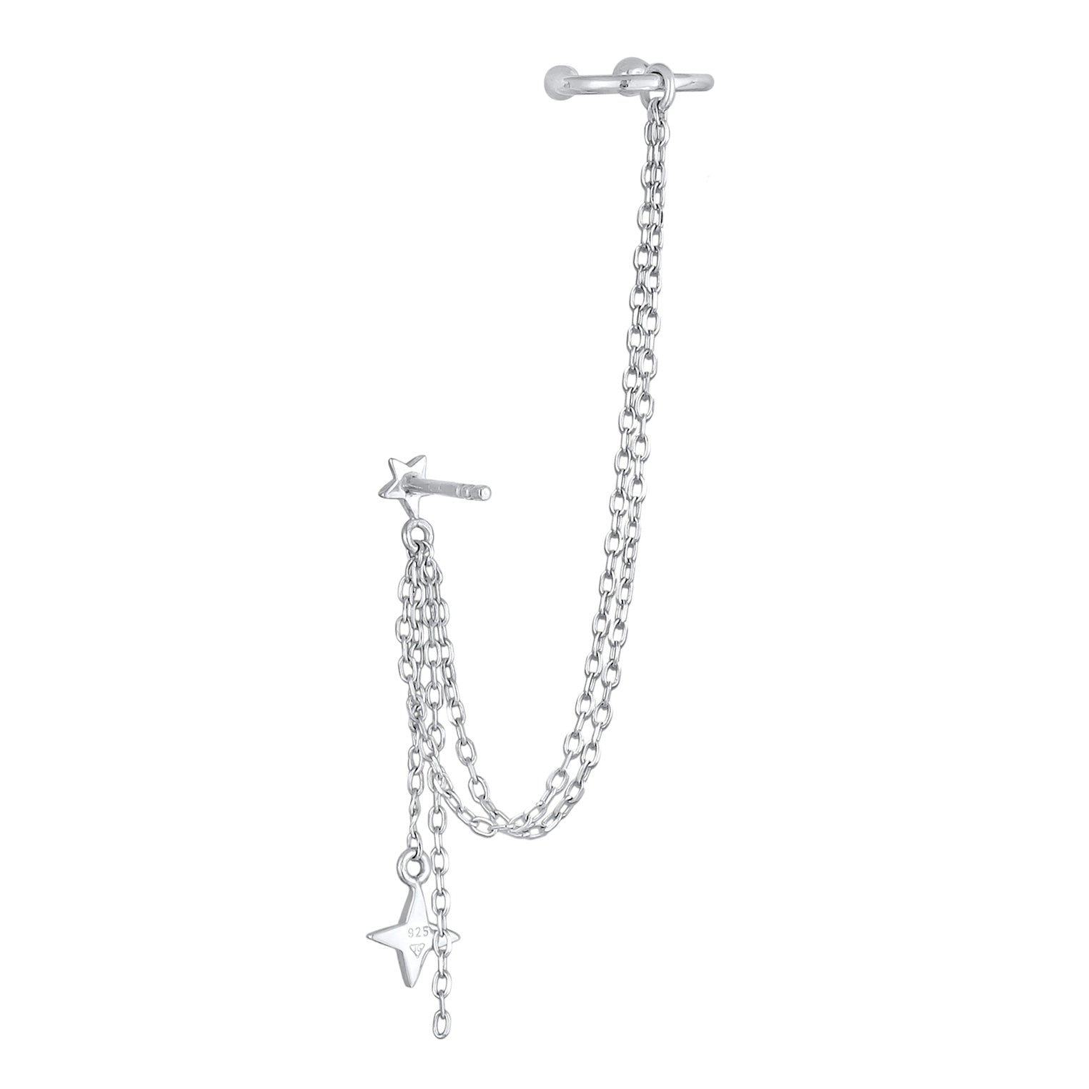 Silber - Elli | Ohrstecker Ear Chain Stern | Zirkonia (Weiß)| 925er Sterling Silber