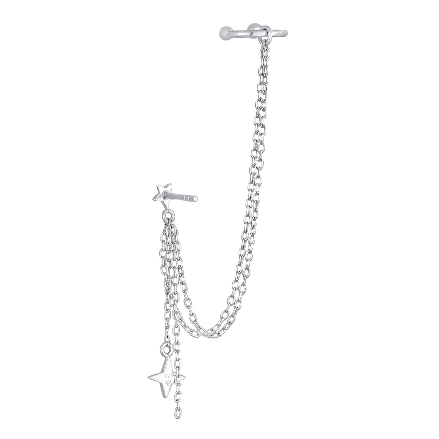 Silber - Elli | Ohrstecker Ear Chain Stern | Mit Kristallen von Swarovski® & Zirkonia (Weiß)| 925er Sterling Silber