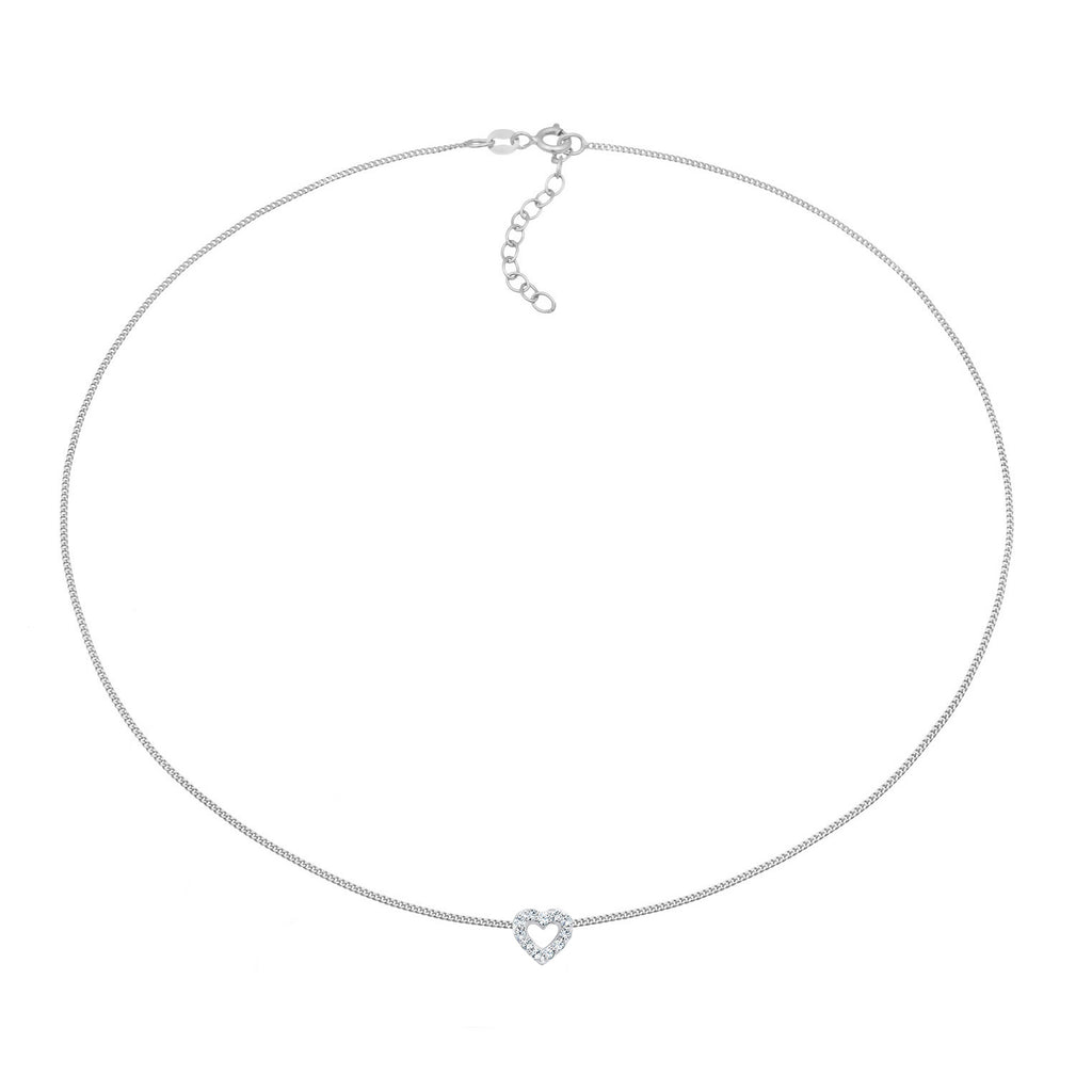 Silber - Elli | Choker Herz | Mit Kristallen von Swarovski® (Weiß) | 925er Sterling Silber