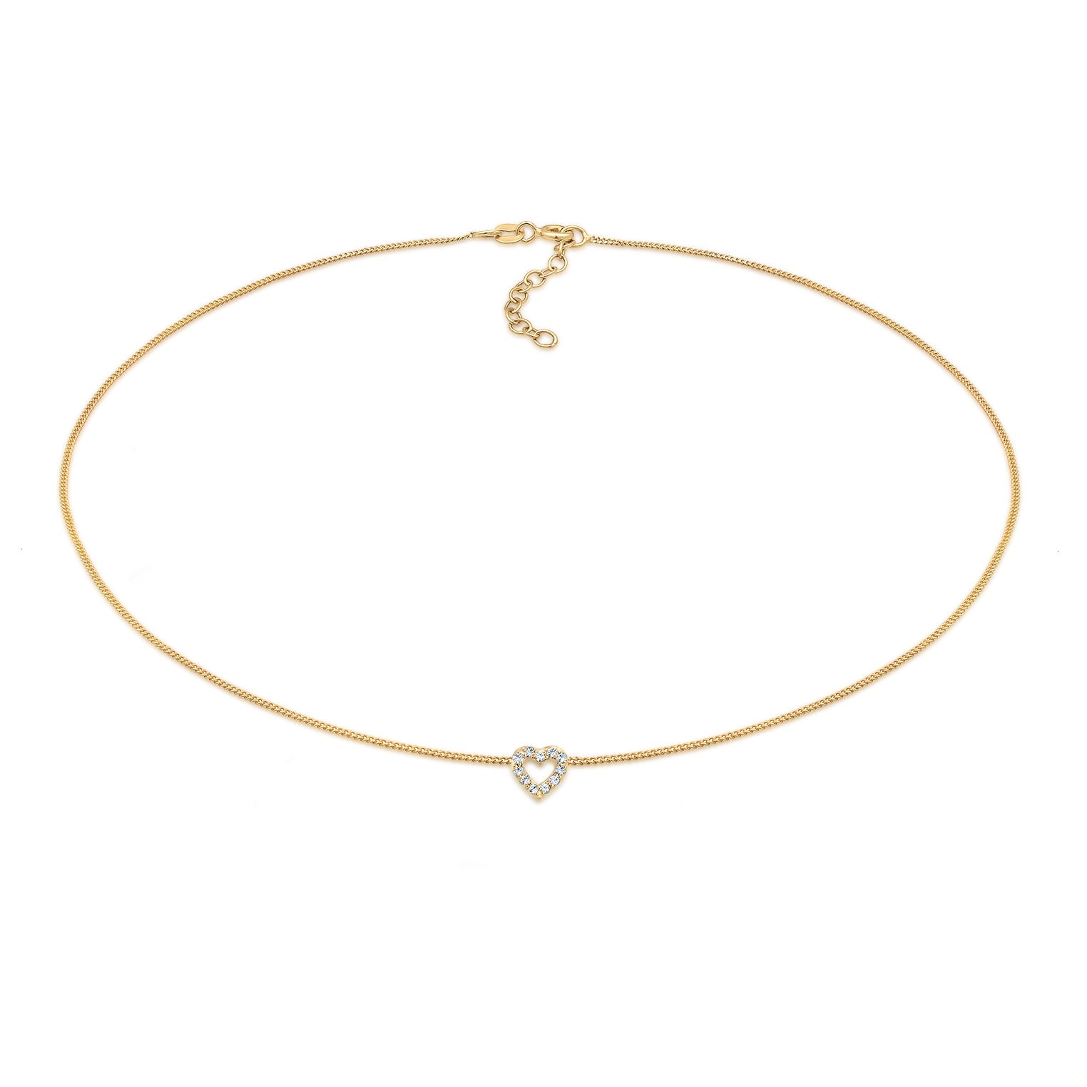 Gold - Elli | Choker Herz | Mit Kristallen von Swarovski® (Weiß) | 925er Sterling Silber Vergoldet