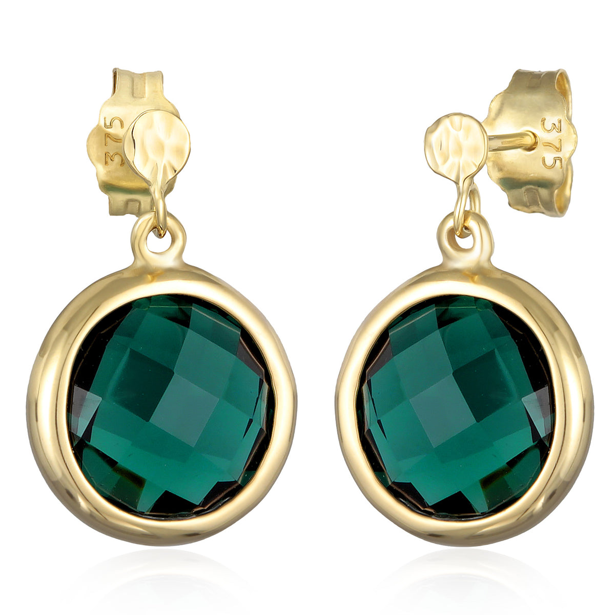 Gold - Elli PREMIUM | Ohrstecker Rund | Quarz (Grün) | 375er Gelbgold