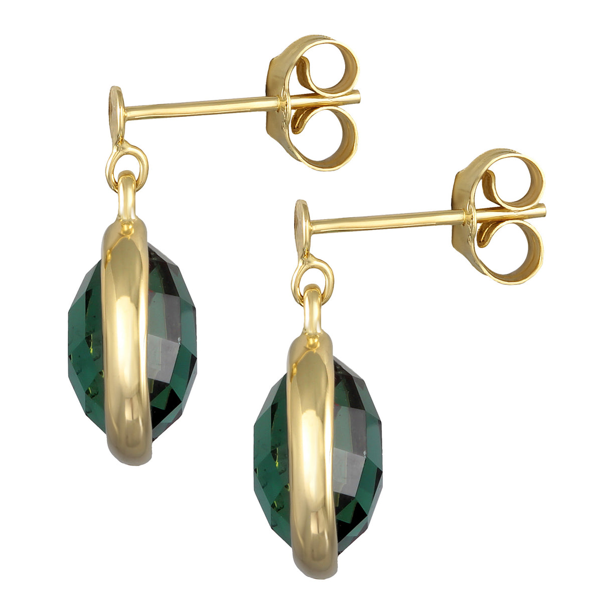 Gold - Elli PREMIUM | Ohrstecker Rund | Quarz (Grün) | 375er Gelbgold