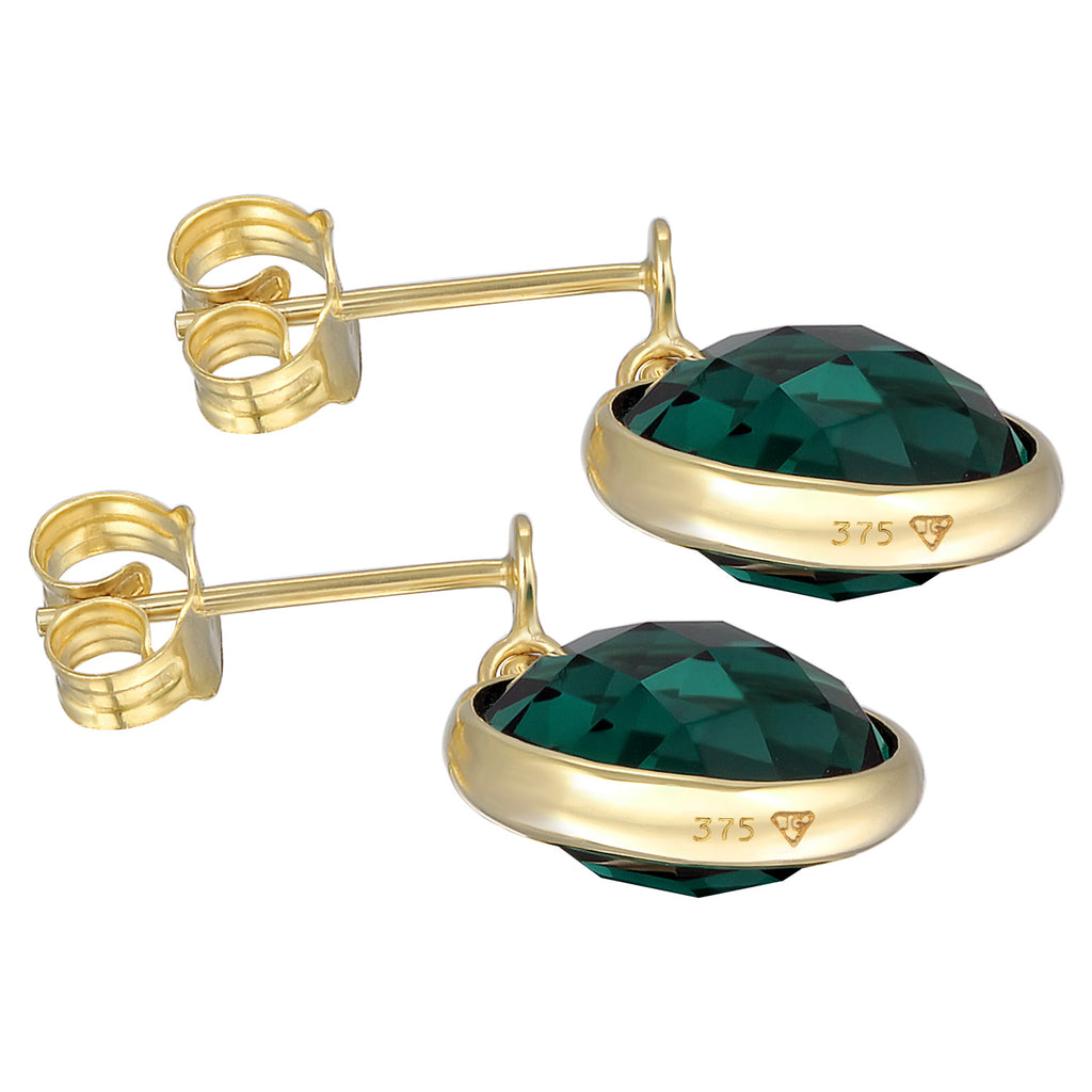 Gold - Elli PREMIUM | Ohrstecker Rund | Quarz (Grün) | 375er Gelbgold