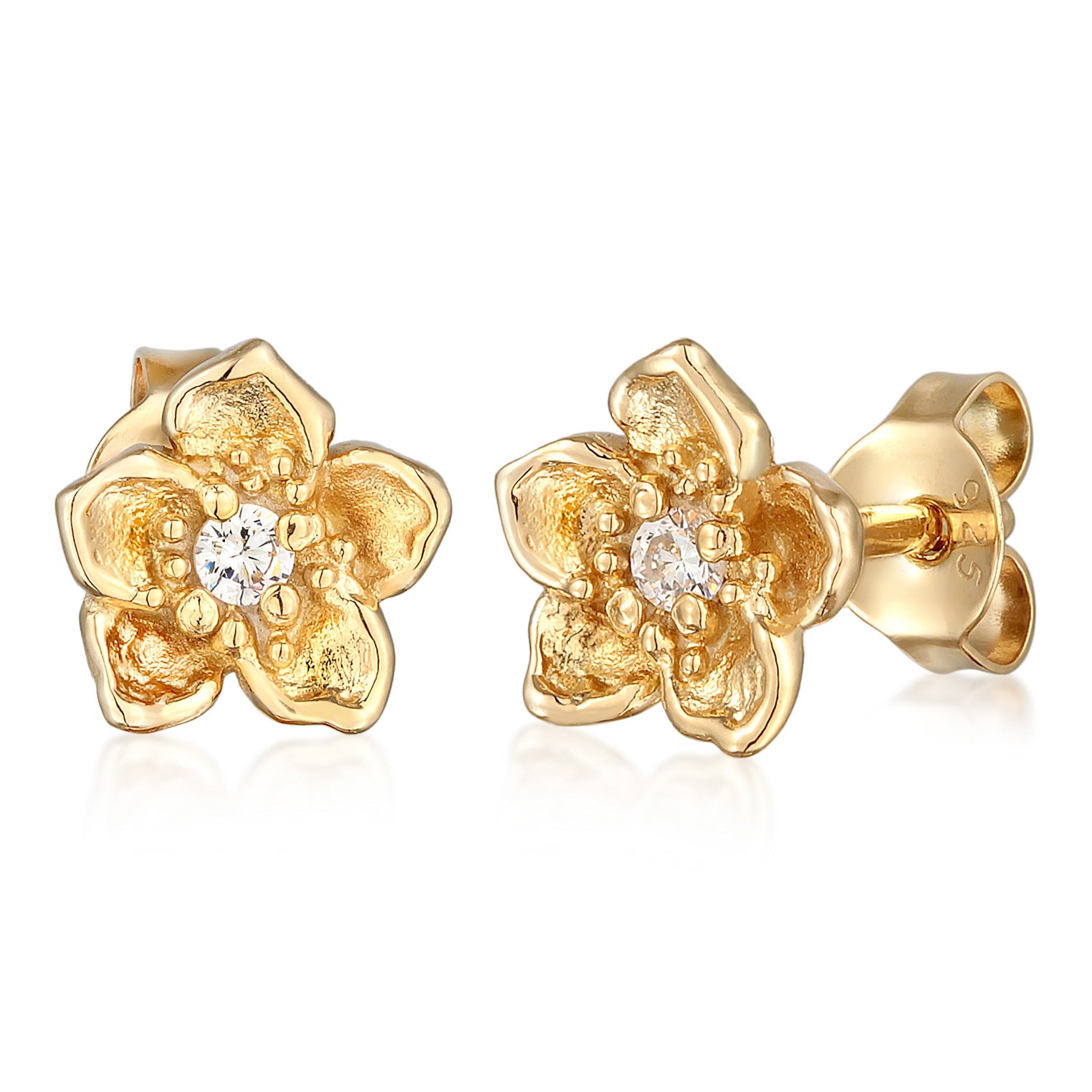 Gold - Elli | Ohrstecker Blume | Zirkonia (Weiß) | 925er Sterling Silber Vergoldet