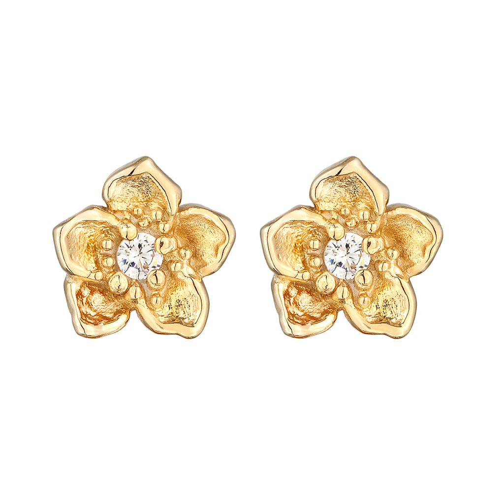 Gold - Elli | Ohrstecker Blume | Zirkonia (Weiß) | 925er Sterling Silber Vergoldet