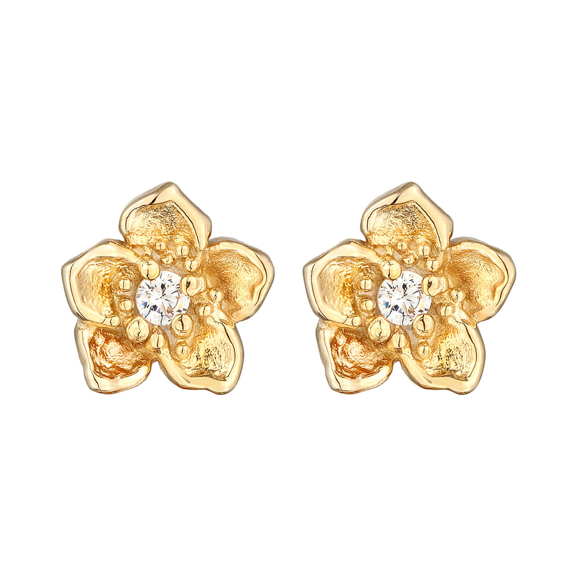 Gold - Elli | Ohrstecker Blume | Zirkonia (Weiß) | 925er Sterling Silber Vergoldet