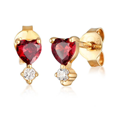 Gold - Elli | Ohrstecker Herz | Zirkonia (Rot) | 925er Sterling Silber Vergoldet