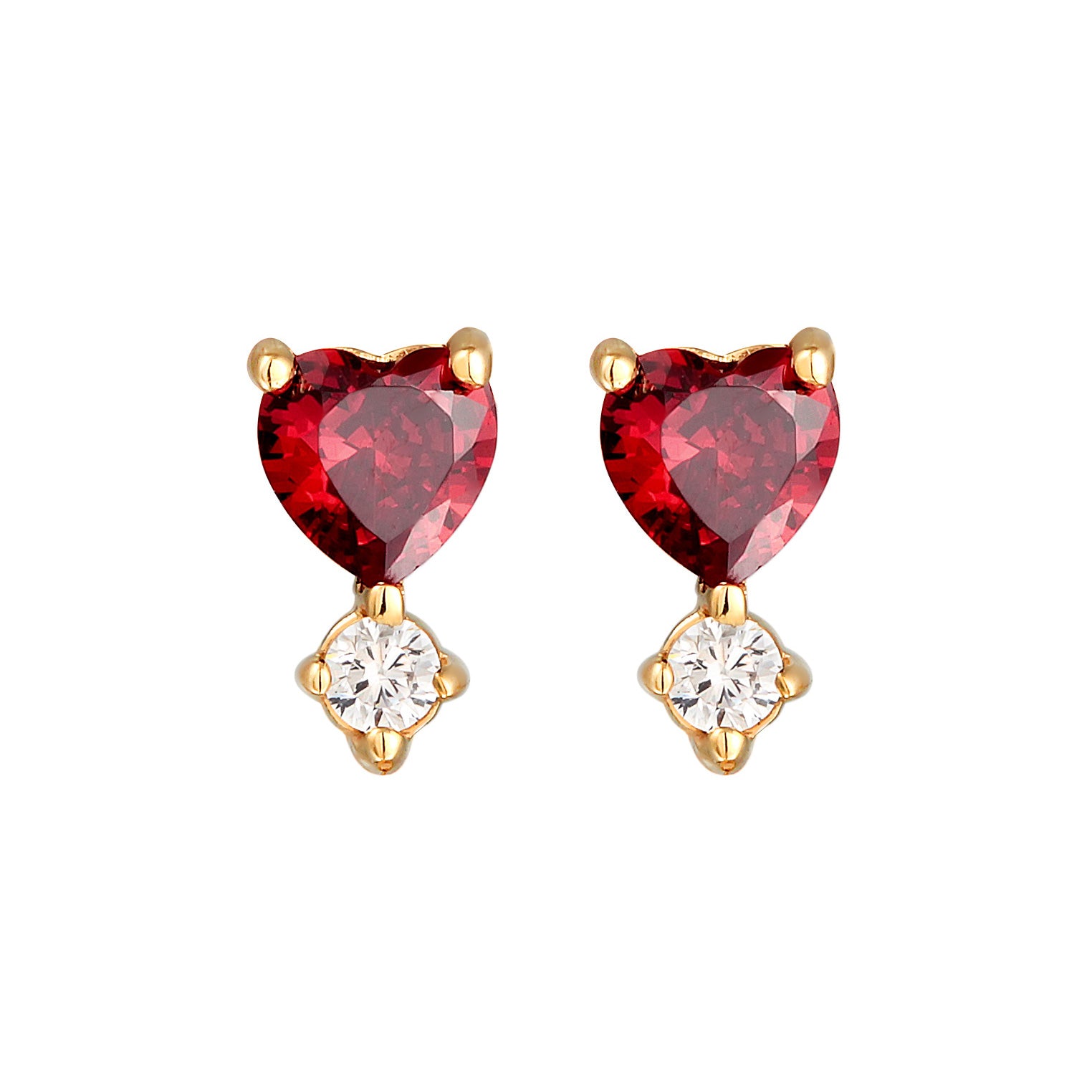 Gold - Elli | Ohrstecker Herz | Zirkonia (Rot) | 925er Sterling Silber Vergoldet