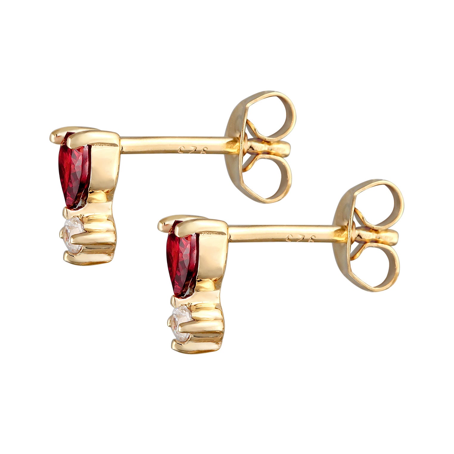 Gold - Elli | Ohrstecker Herz | Zirkonia (Rot) | 925er Sterling Silber Vergoldet