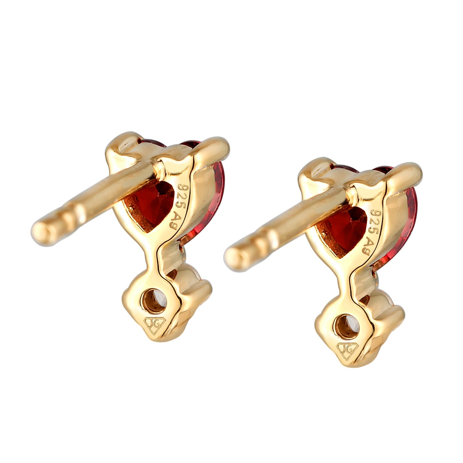 Gold - Elli | Ohrstecker Herz | Zirkonia (Rot) | 925er Sterling Silber Vergoldet