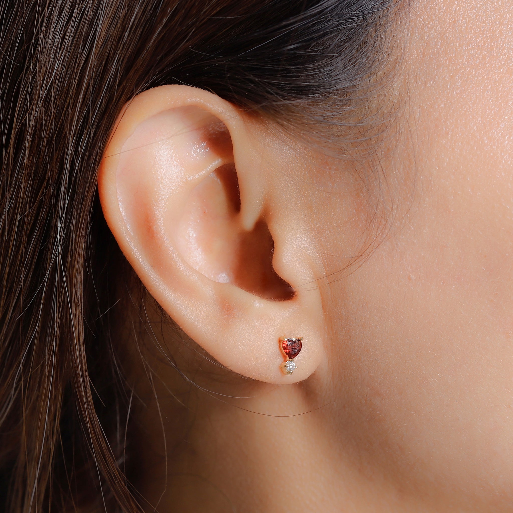 Gold - Elli | Ohrstecker Herz | Zirkonia (Rot) | 925er Sterling Silber Vergoldet