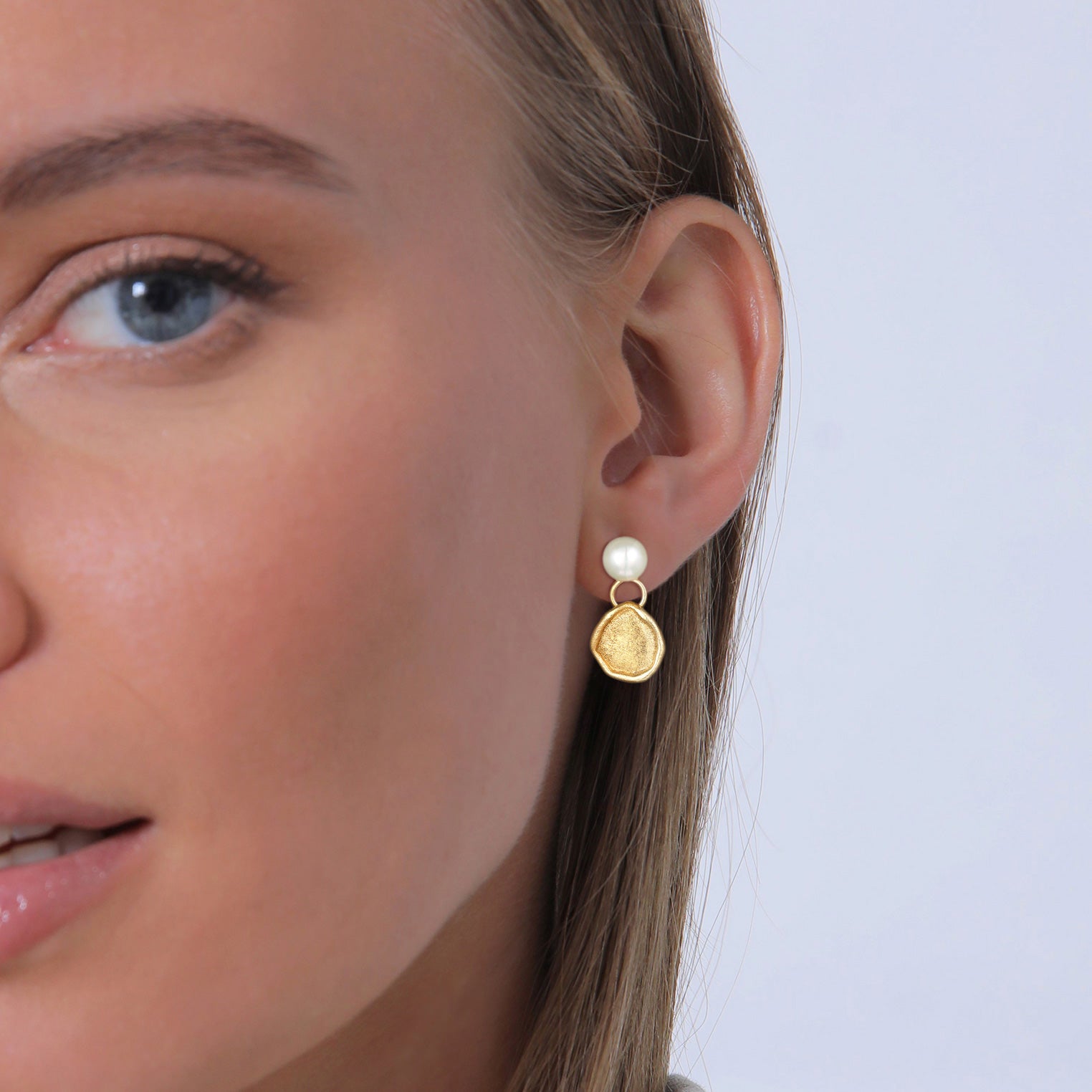 Gold - Elli PREMIUM | Ohrhänger Plättchen | Süßwasserperlen | 925er Sterling Silber Vergoldet