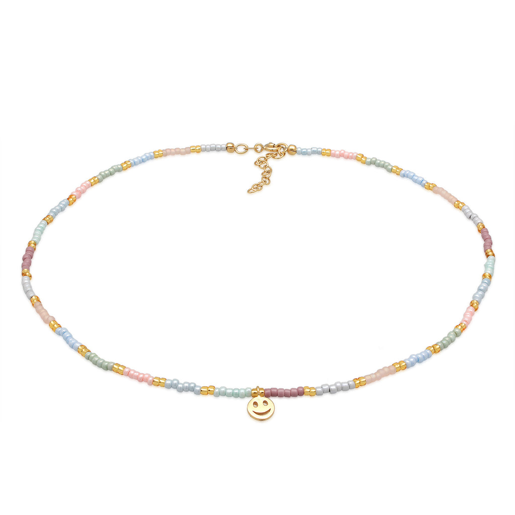 Gold - Elli | Halskette mit Smiling Face Beads | 925er Sterling Silber Vergoldet