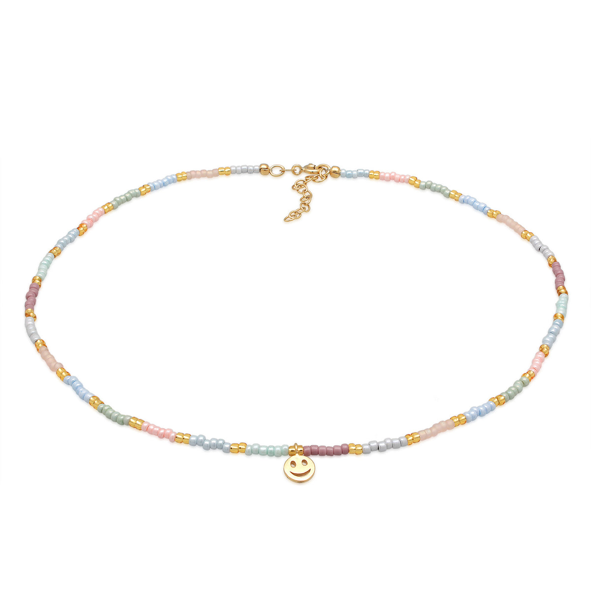 Gold - Elli | Halskette mit Smiling Face Beads | 925er Sterling Silber Vergoldet