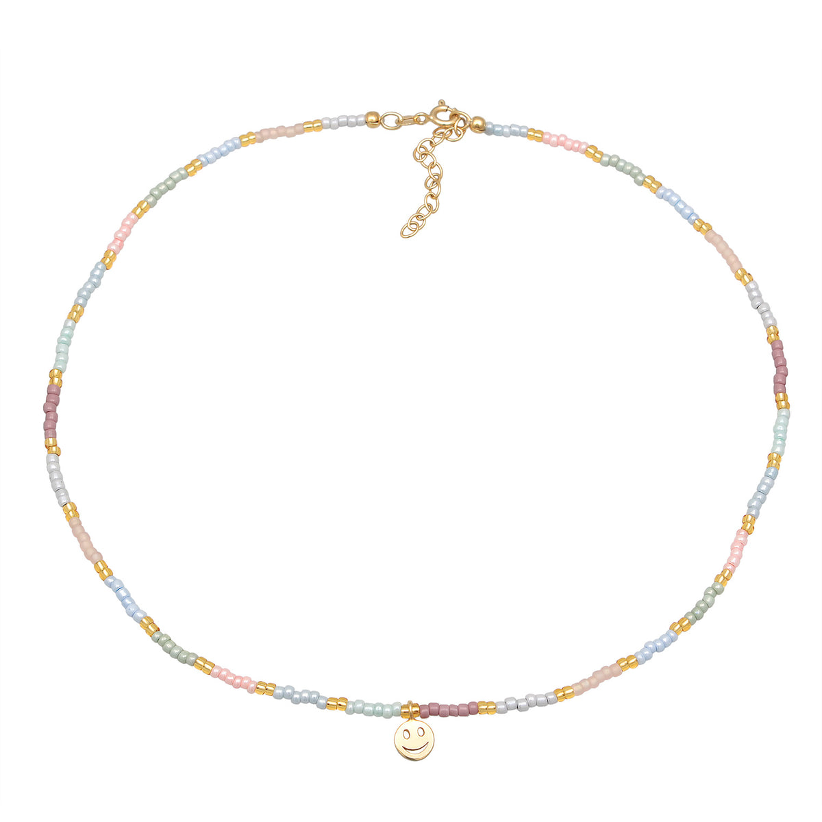 Gold - Elli | Halskette mit Smiling Face Beads | 925er Sterling Silber Vergoldet