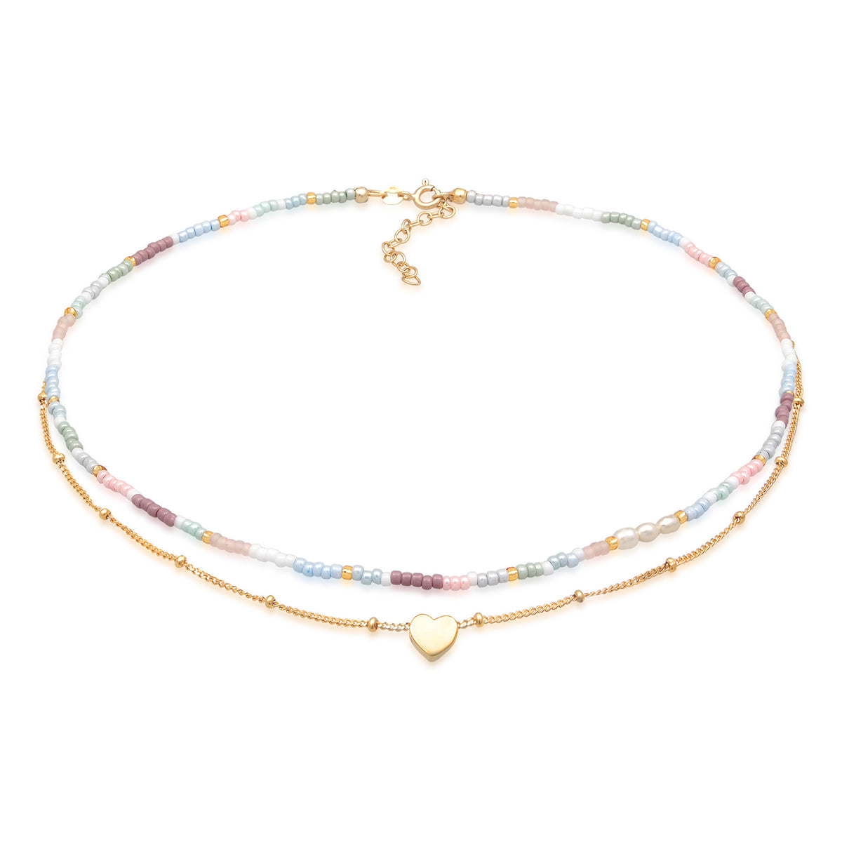 Gold - Elli | Layer-Choker Herz Beads | Süßwasserperlen | 925er Sterling Silber Vergoldet