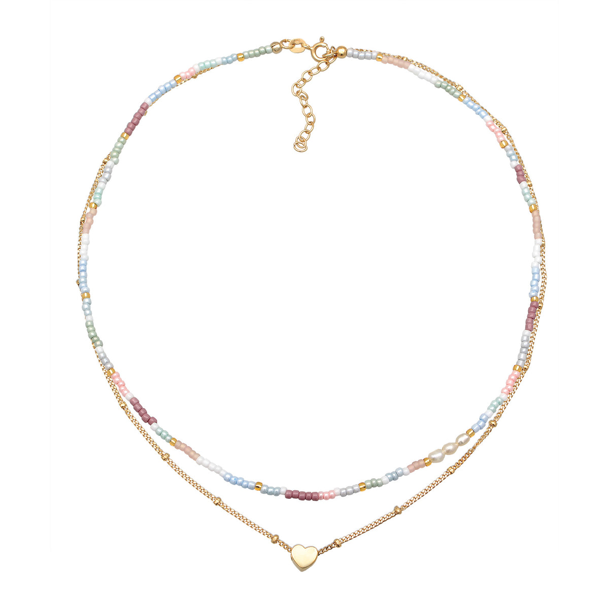 Gold - Elli | Layer-Choker Herz Beads | Süßwasserperlen | 925er Sterling Silber Vergoldet