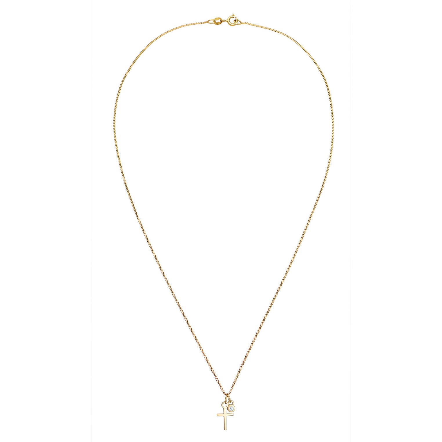 Gold - Elli DIAMONDS | Halskette Kreuz Anhänger | Diamant (Weiß, 0.03 ct.) | 585er Gelbgold