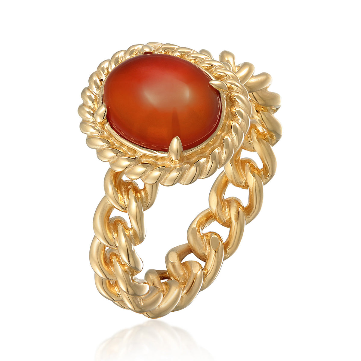 Orange - Elli PREMIUM | Solitär-Ring Chain Look | Karneol (Rot) | 925er Sterling Silber vergoldet