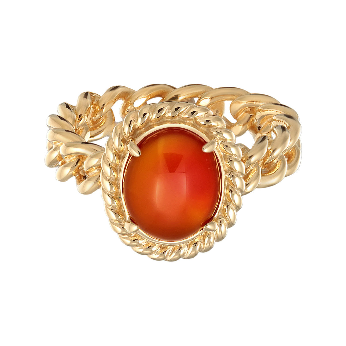 Orange - Elli PREMIUM | Solitär-Ring Chain Look | Karneol (Rot) | 925er Sterling Silber vergoldet