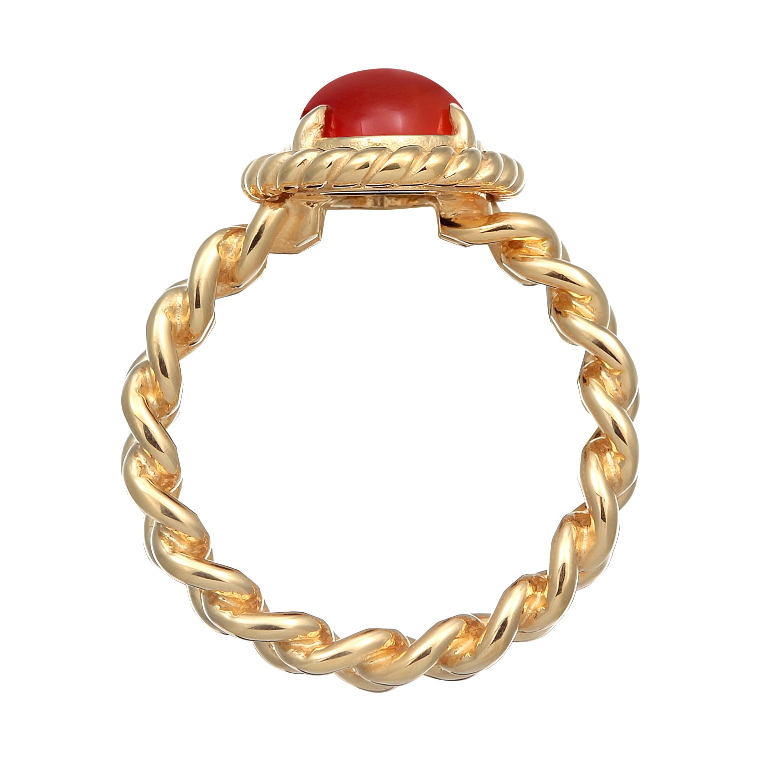 Orange - Elli PREMIUM | Solitär-Ring Chain Look | Karneol (Rot) | 925er Sterling Silber vergoldet