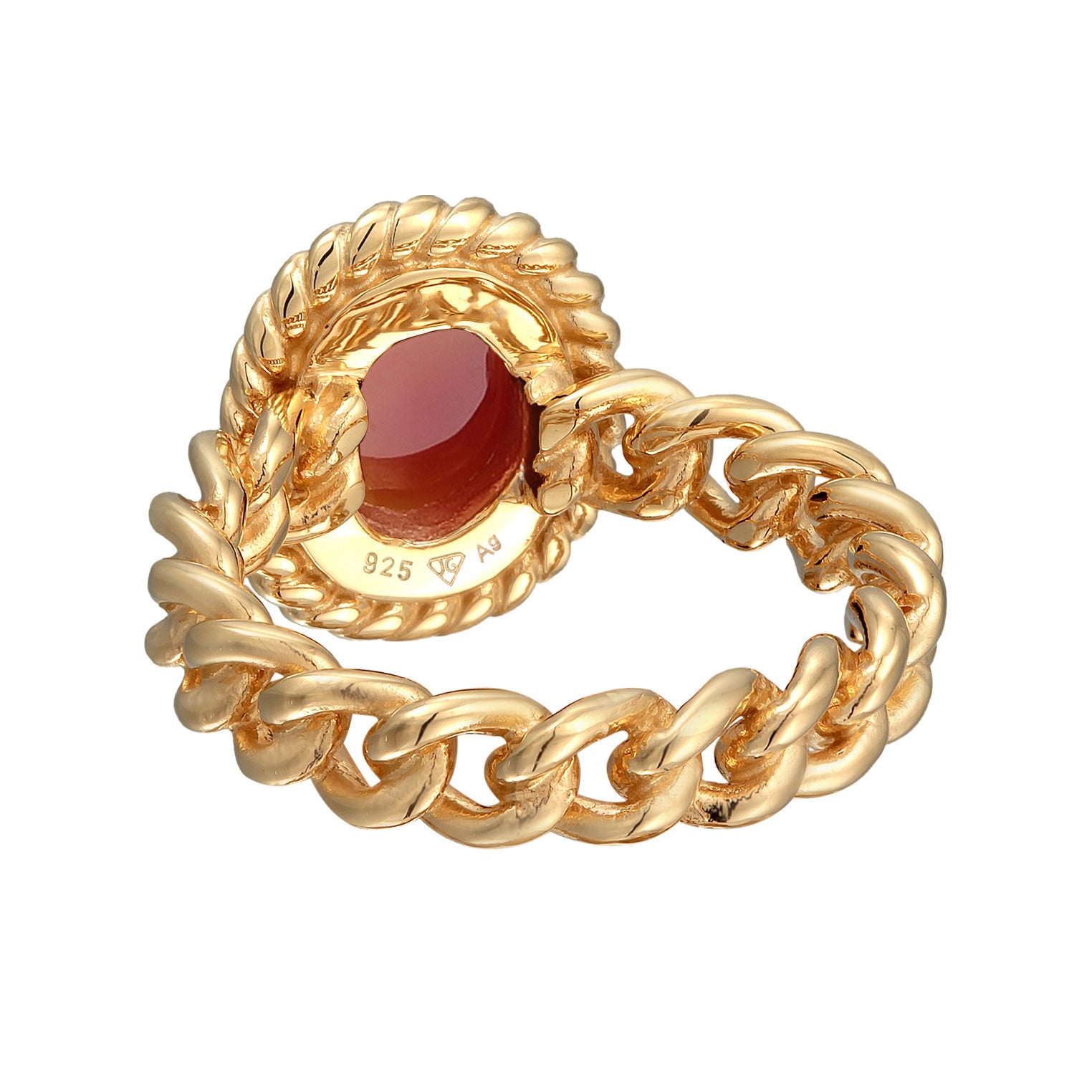 Orange - Elli PREMIUM | Solitär-Ring Chain Look | Karneol (Rot) | 925er Sterling Silber vergoldet