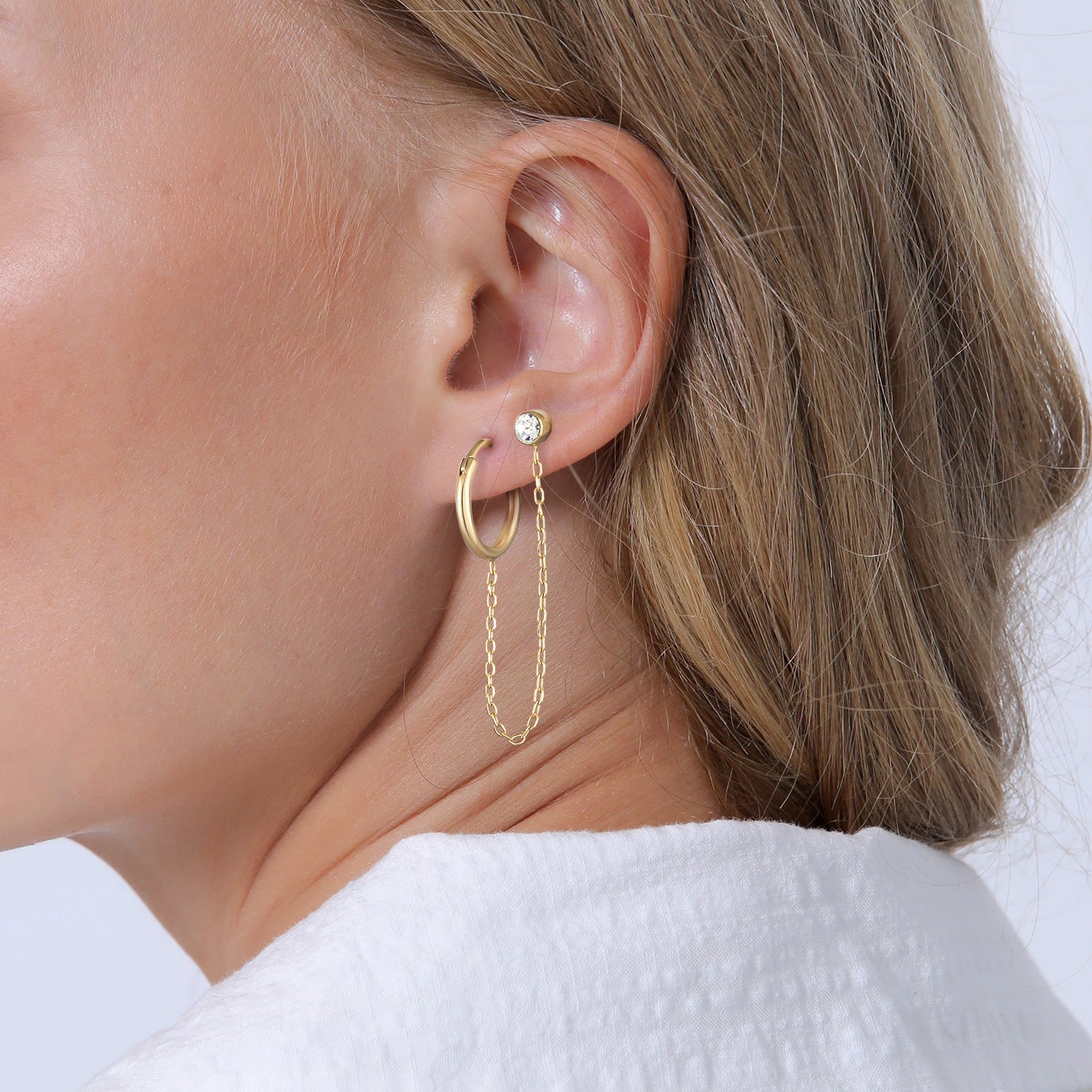 Gold - Elli | Creole Stecker 2-Loch | Mit Kristallen von Swarovski® (Weiß) | 925er Sterling Silber Vergoldet
