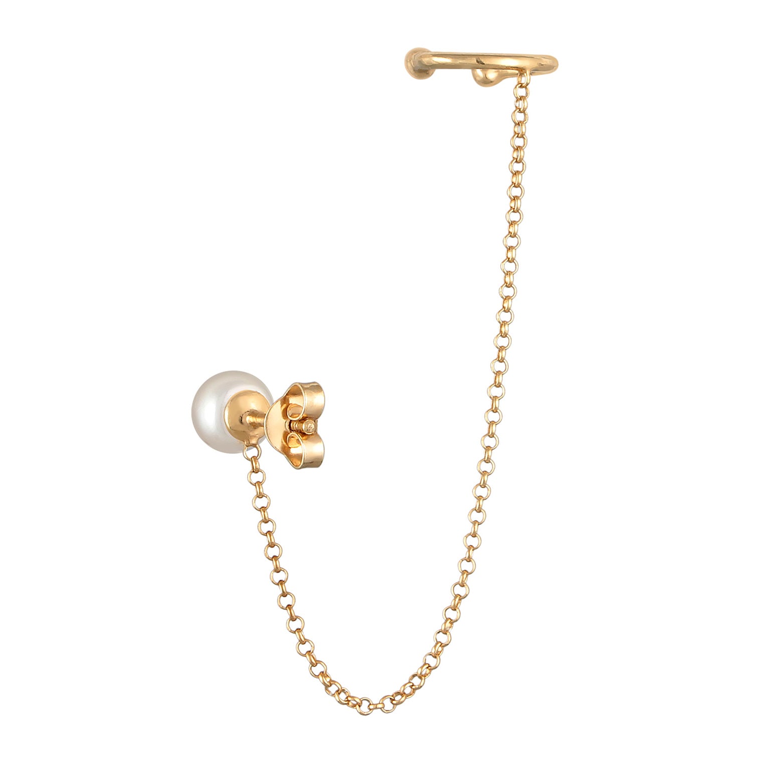 Gold - Elli | Ohrstecker Ear Chain | Süßwasserperle| 925er Sterling Silber Vergoldet