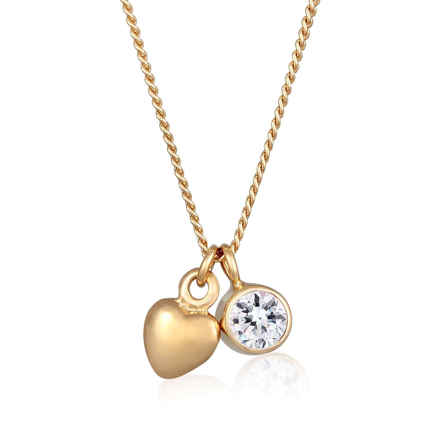 Gold - Elli | Halsketter Solitär Herz | Mit Kristallen von Swarovski® (Weiß) | 925er Sterling Silber Vergoldet