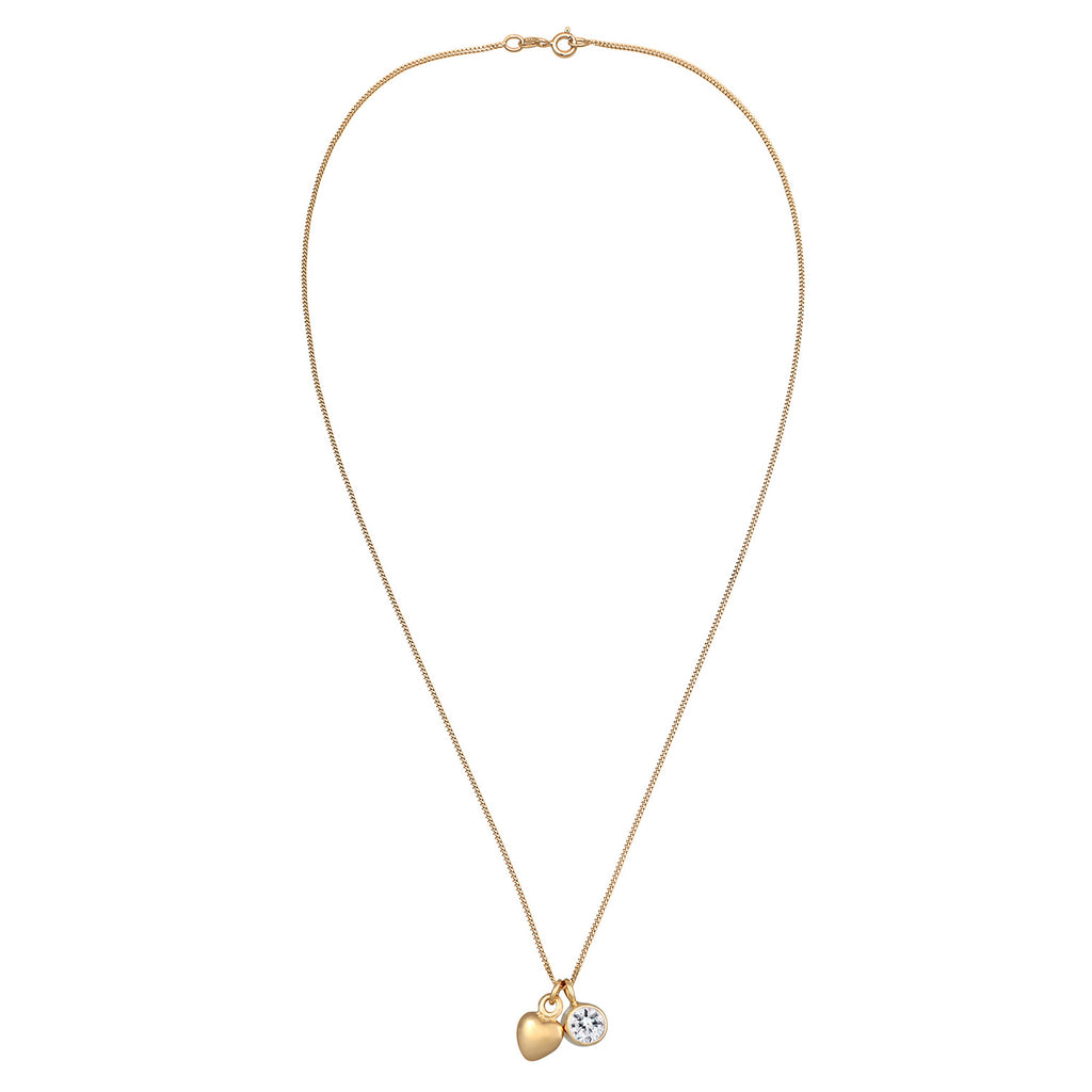 Gold - Elli | Halsketter Solitär Herz | Mit Kristallen von Swarovski® (Weiß) | 925er Sterling Silber Vergoldet