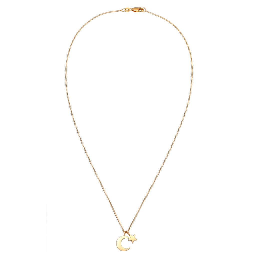 Gold - Elli PREMIUM | Halskette Mond Stern | 375er Gelbgold