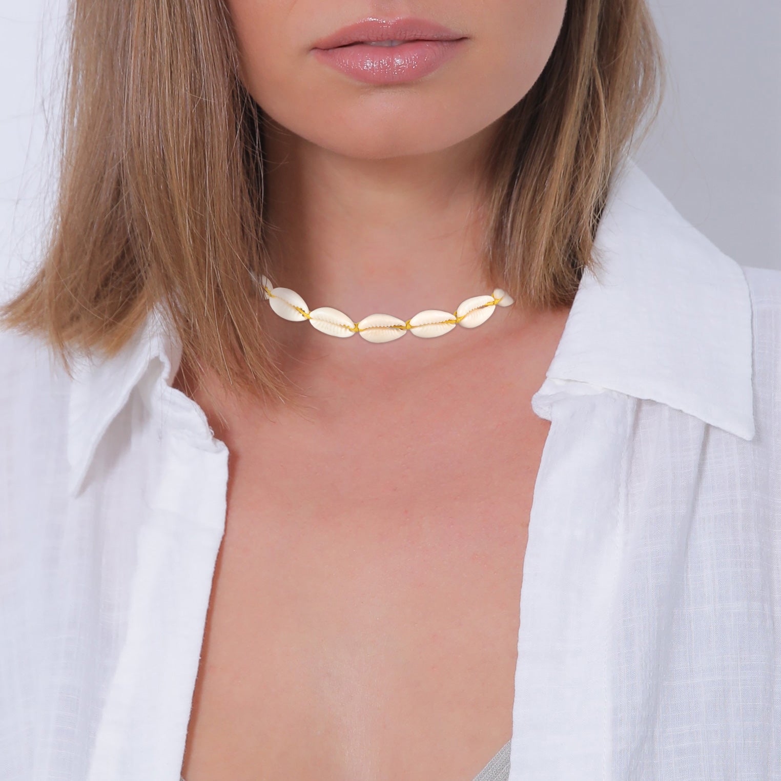Weiß - Elli | Halskette Trend | Kauri Muscheln | 925er Sterling Silber Vergoldet