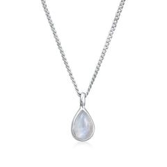 Silber - Elli PREMIUM | Halskette Solitär | Mondstein (Weiß) | 925er Sterling Silber