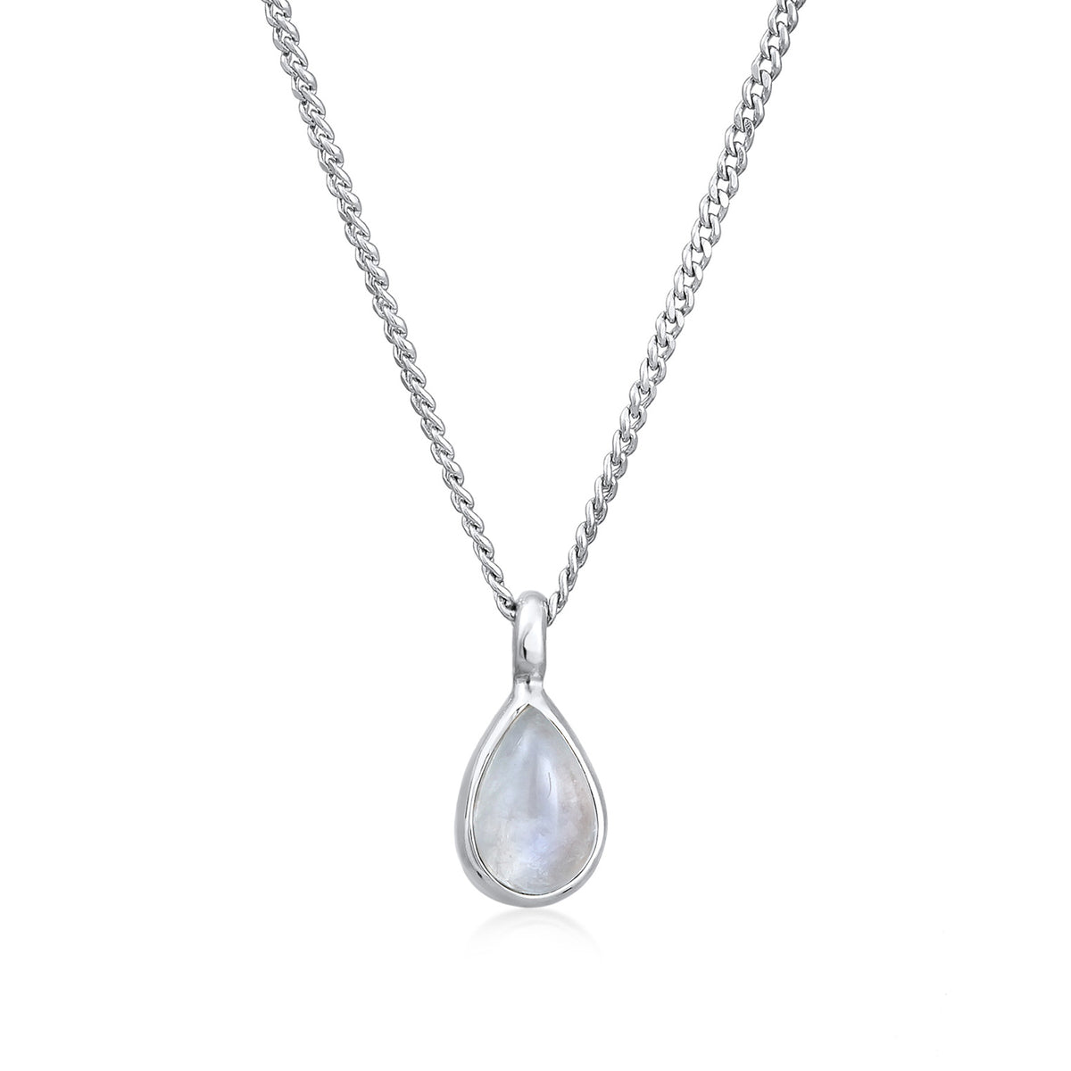 Silber - Elli PREMIUM | Halskette Solitär | Mondstein (Weiß) | 925er Sterling Silber