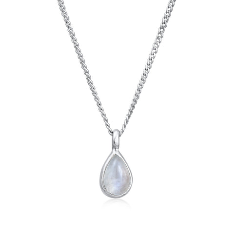 Silber - Elli PREMIUM | Halskette Solitär | Mondstein (Weiß) | 925er Sterling Silber