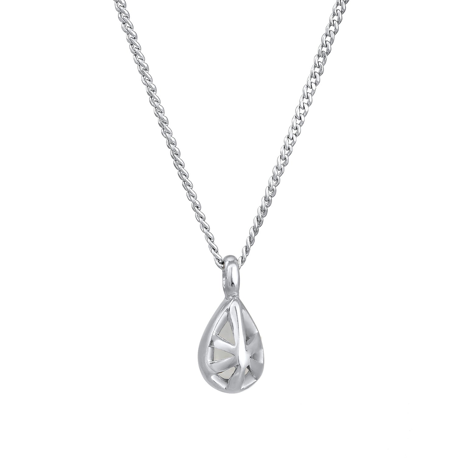 Silber - Elli PREMIUM | Halskette Solitär | Mondstein (Weiß) | 925er Sterling Silber