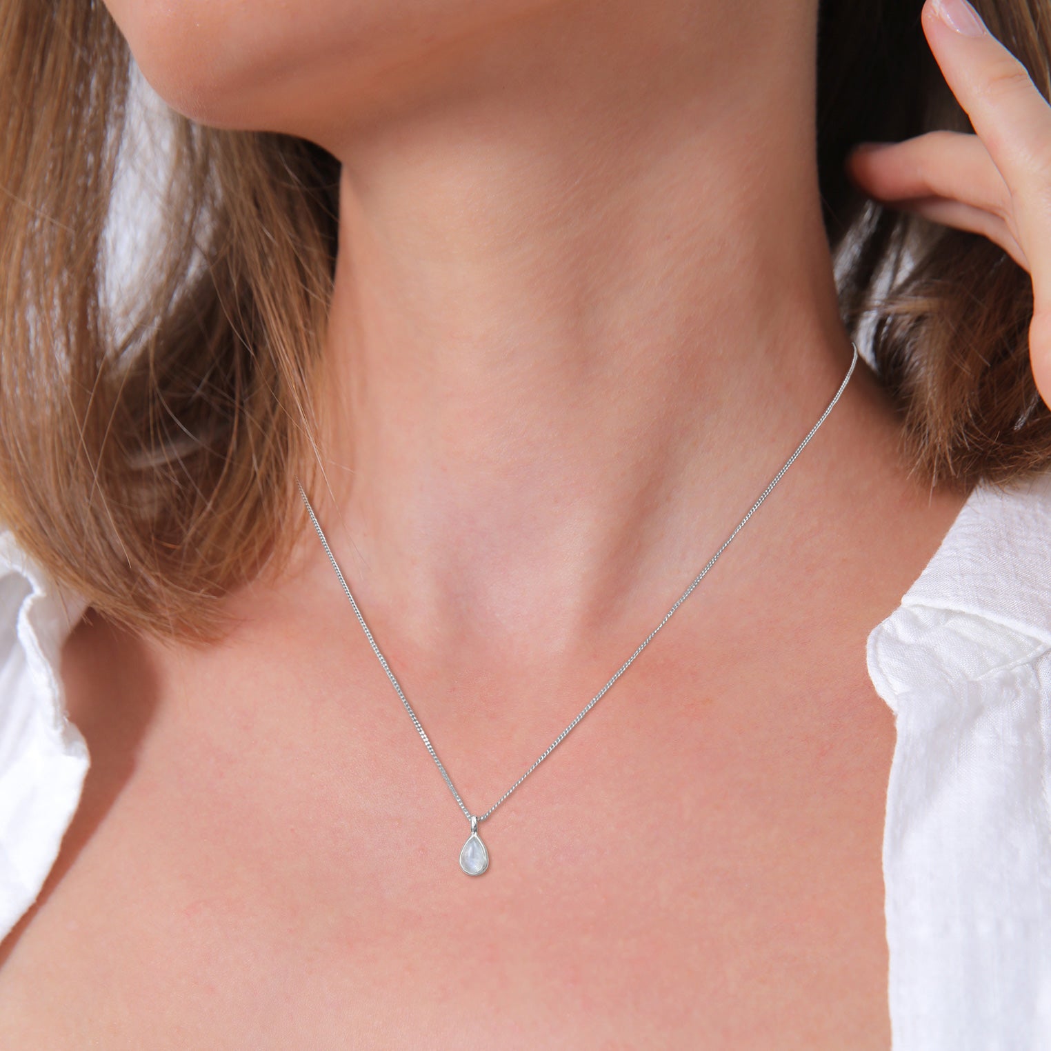 Silber - Elli PREMIUM | Halskette Solitär | Mondstein (Weiß) | 925er Sterling Silber