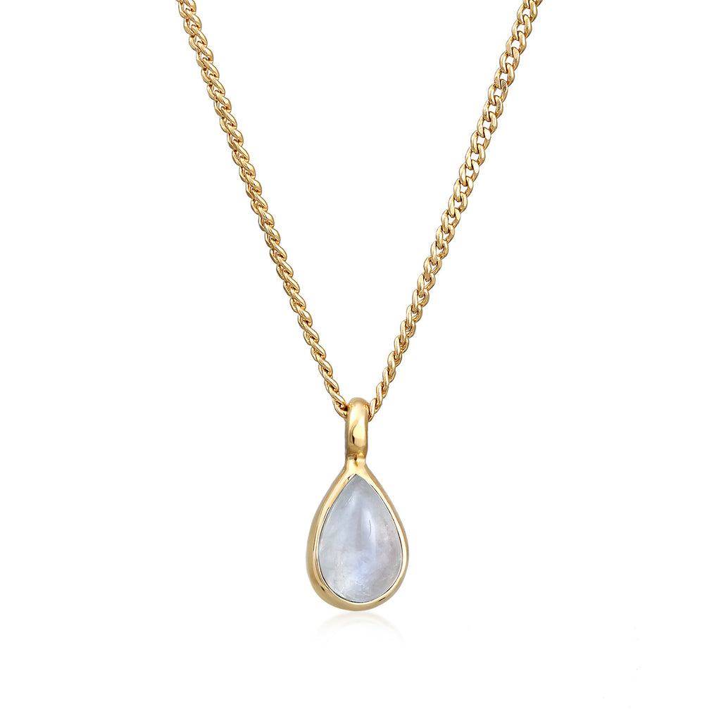 Gold - Elli PREMIUM | Halskette Solitär | Mondstein (Weiß) | 925er Sterling Silber Vergoldet