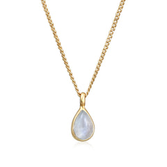 Gold - Elli PREMIUM | Halskette Solitär | Mondstein (Weiß) | 925er Sterling Silber Vergoldet