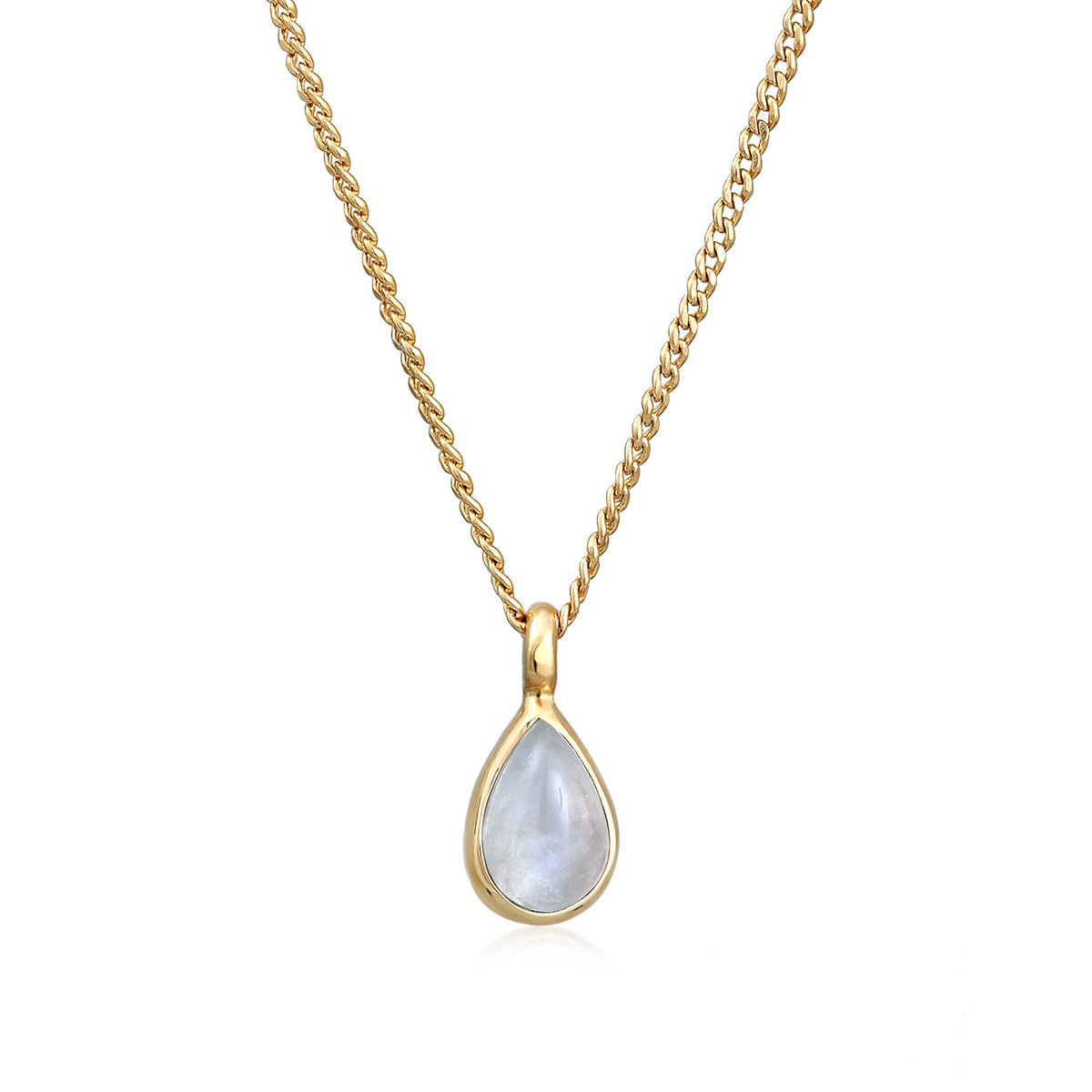 Gold - Elli PREMIUM | Halskette Solitär | Mondstein (Weiß) | 925er Sterling Silber Vergoldet