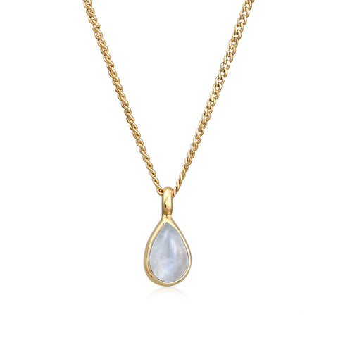Gold - Elli PREMIUM | Halskette Solitär | Mondstein (Weiß) | 925er Sterling Silber Vergoldet