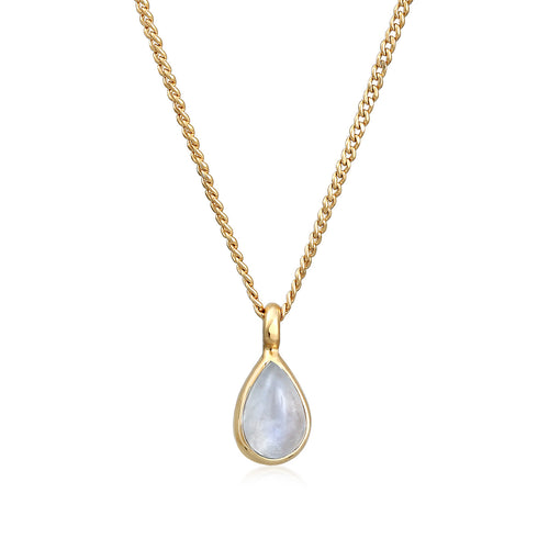 Gold - Elli PREMIUM | Halskette Solitär | Mondstein (Weiß) | 925er Sterling Silber Vergoldet