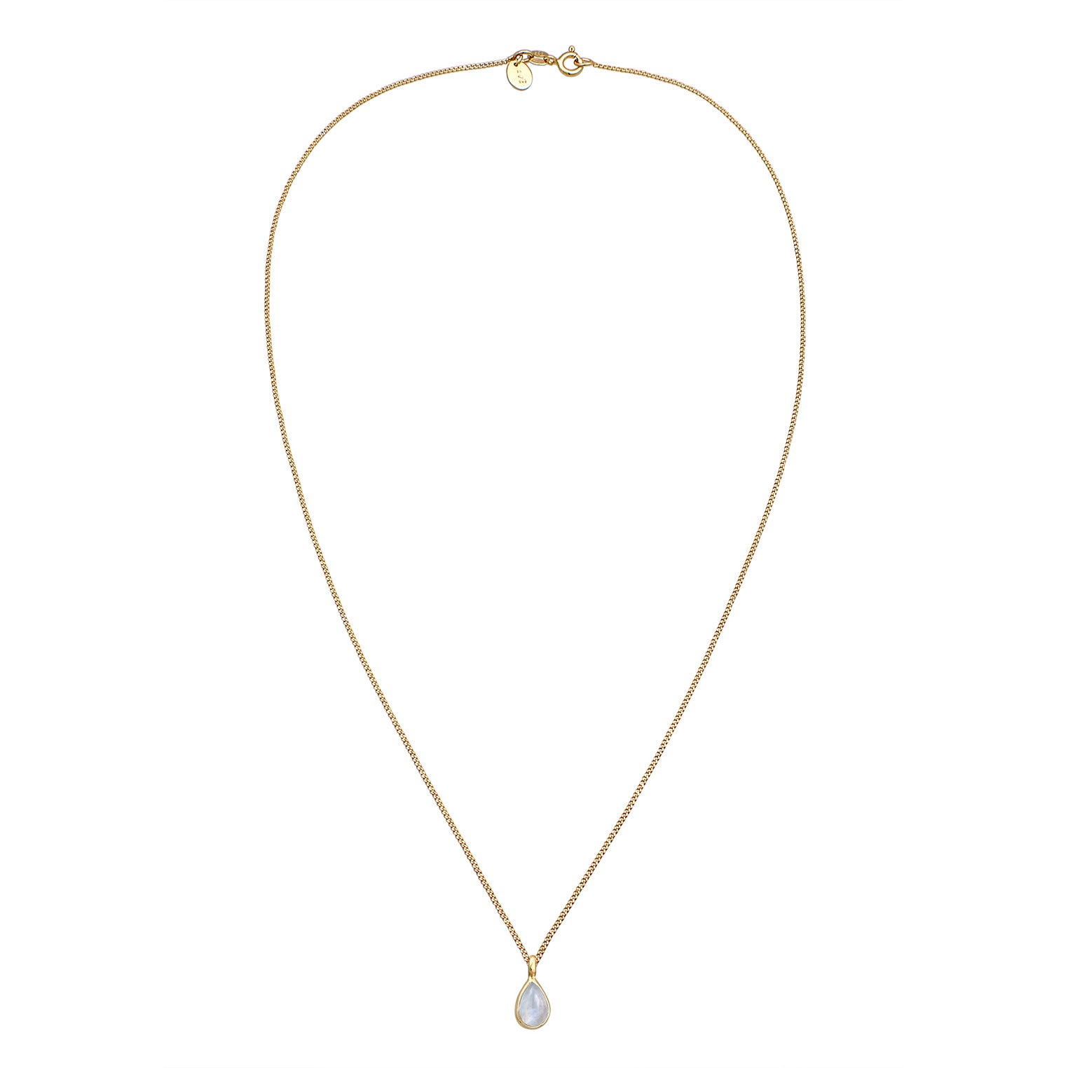 Gold - Elli PREMIUM | Halskette Solitär | Mondstein (Weiß) | 925er Sterling Silber Vergoldet