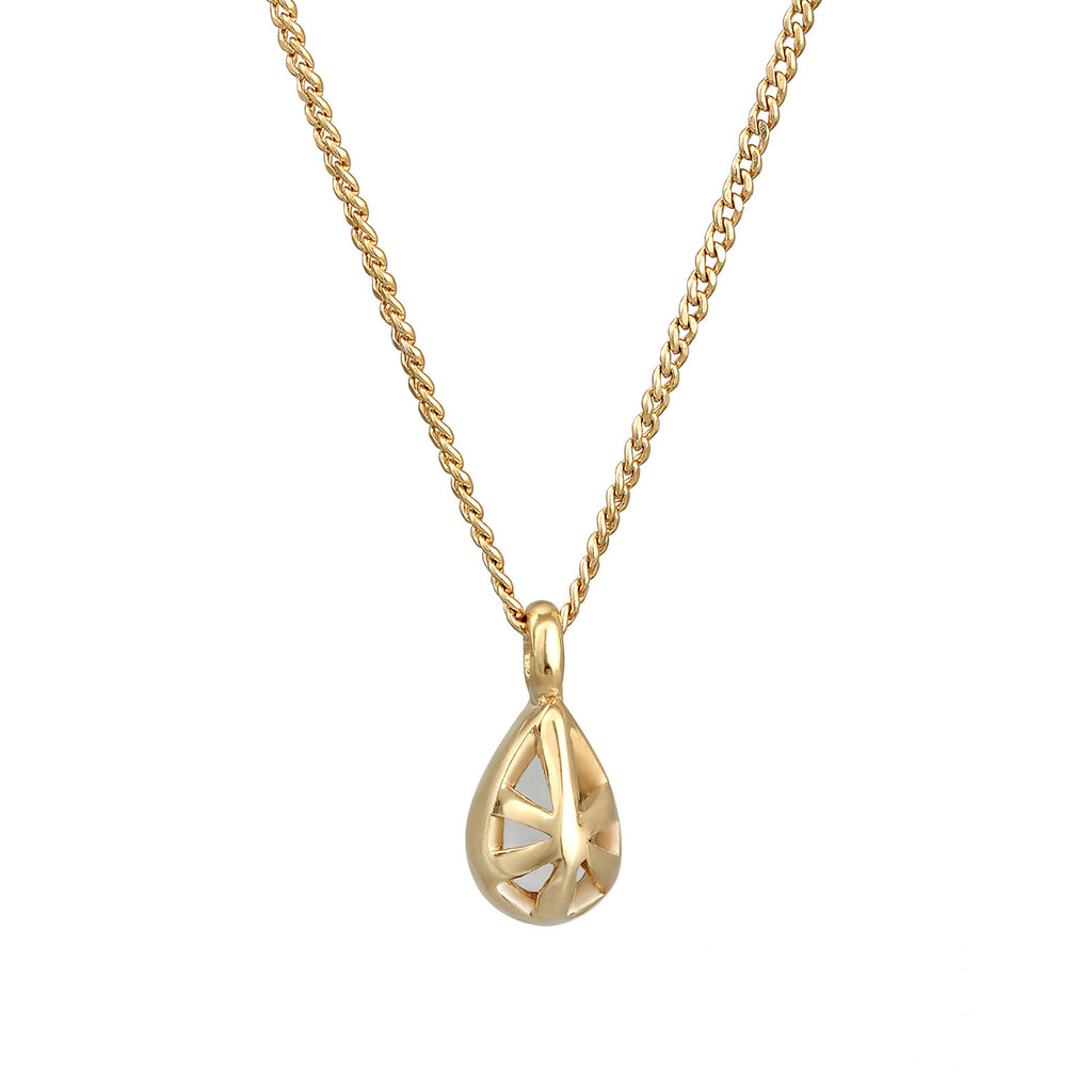 Gold - Elli PREMIUM | Halskette Solitär | Mondstein (Weiß) | 925er Sterling Silber Vergoldet