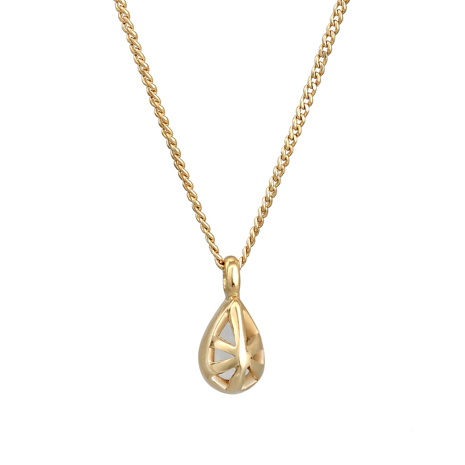 Gold - Elli PREMIUM | Halskette Solitär | Mondstein (Weiß) | 925er Sterling Silber Vergoldet