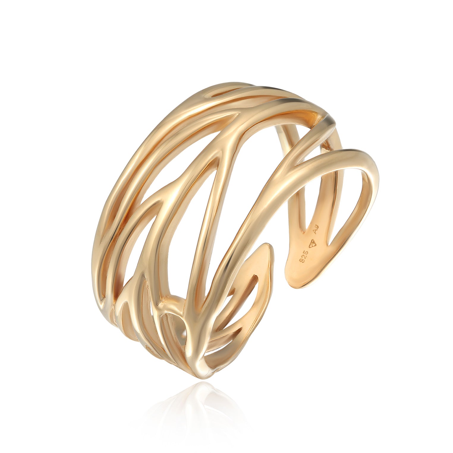 Gold - Elli | Ring Blatt | 925er Sterling Silber Vergoldet