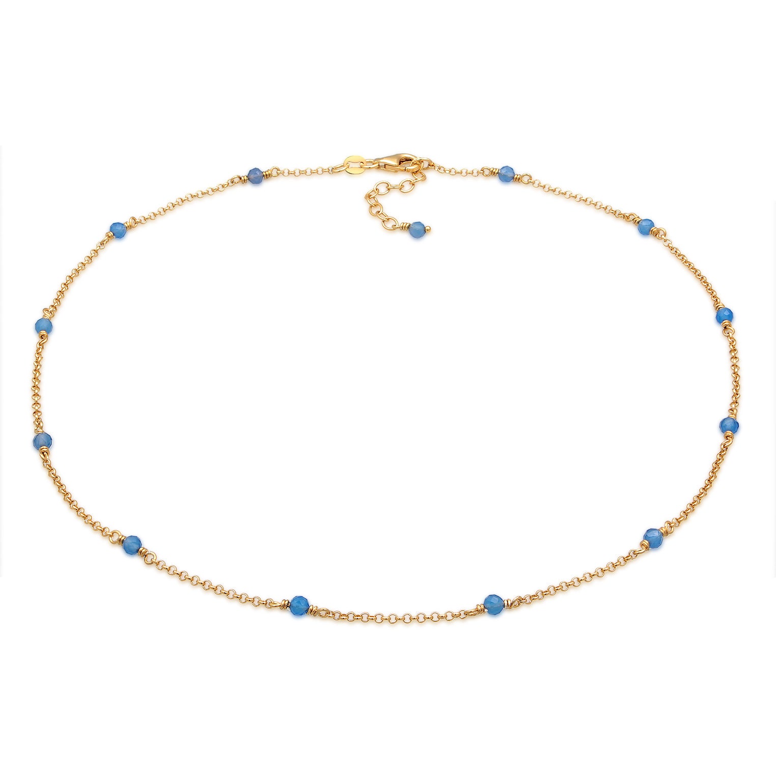 Gold - Elli | Halskette Beads | Achat (Blau) | 925er Sterling Silber Vergoldet