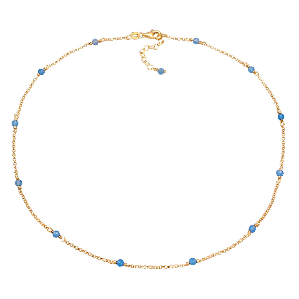 Gold - Elli | Halskette Beads | Achat (Blau) | 925er Sterling Silber Vergoldet